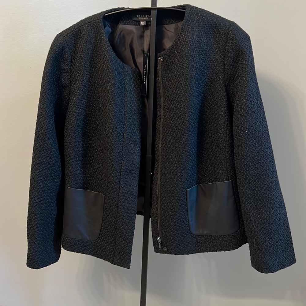 Talbots Womens Zip Up Blazer Size 12WP Polyester Wool Blend Pockets